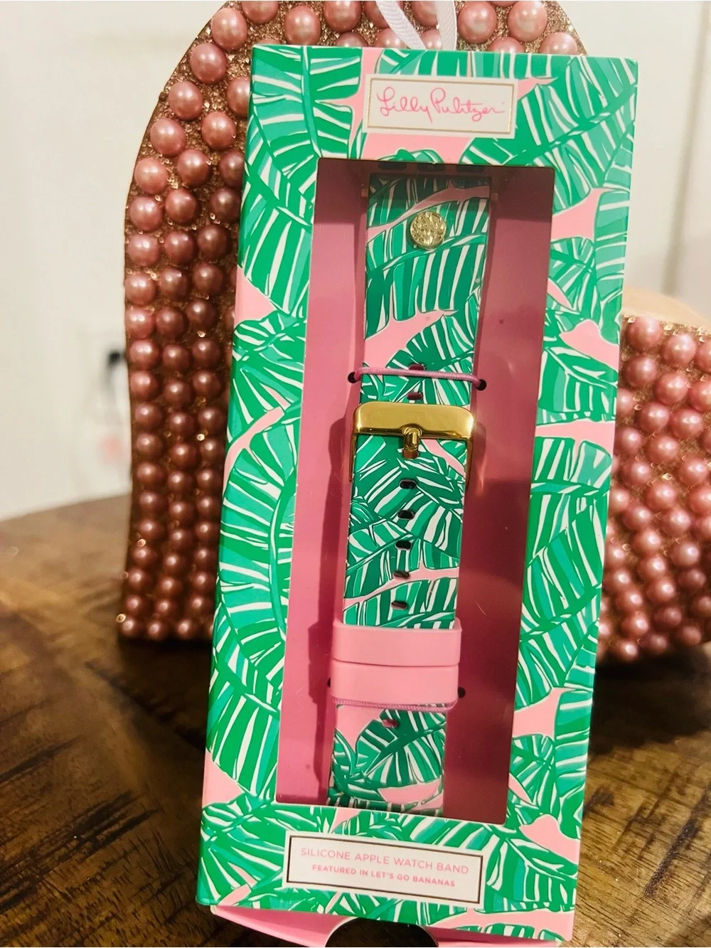 New in Box Lilly Pulitzer Pink Silicone Watch Band - Tropical Print